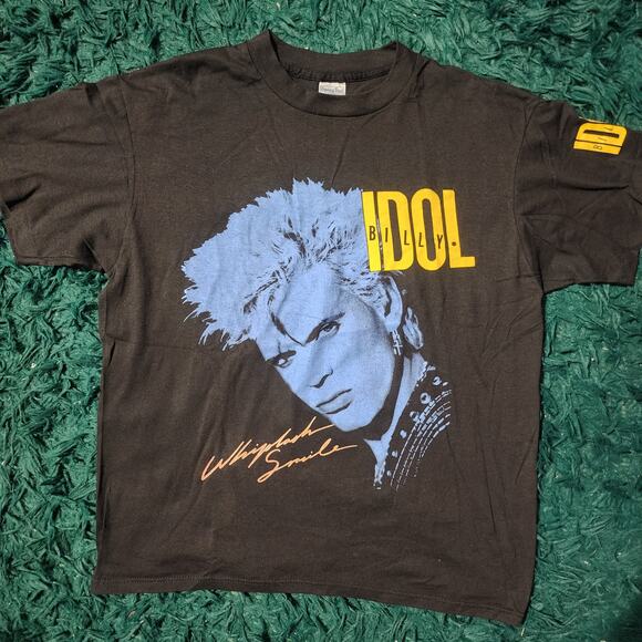 Vintage Billy Idol Whiplash Smile Tee Spring Ford Tag XL Black 80s Rock Shirt - Picture 1 of 5